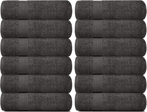 Resort Collection Soft Washcloth Face Body Towel Set 12 Pack 12x12 in Charcoal - Zdjęcie 1 z 5