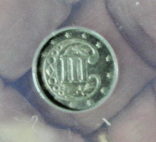 1860 THREE CENT SILVER ~ NICE 3c. AU ABOUT UNCIRCULATED ANACS AU 53 ! - Picture 3 of 9