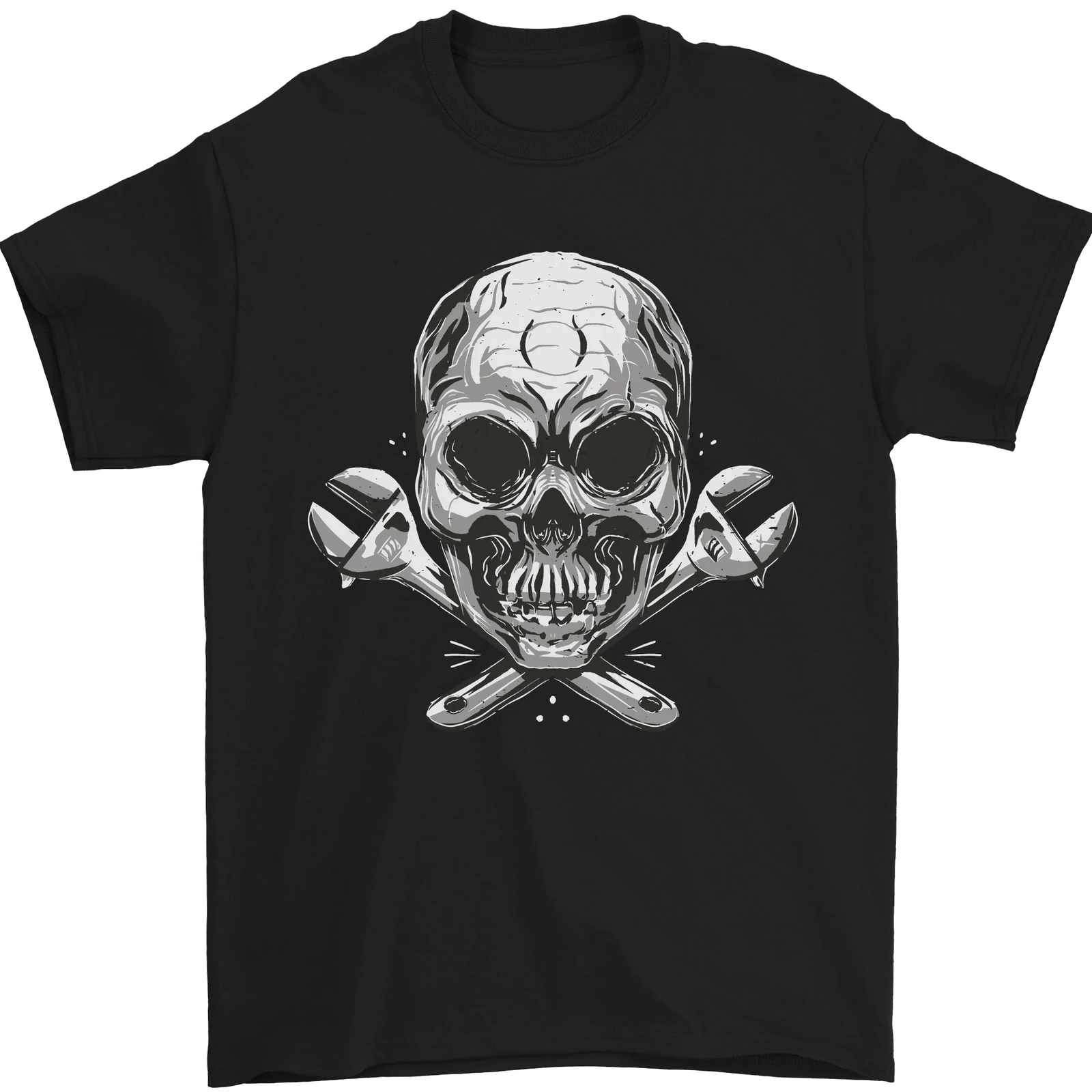 Spanner Skull Mechanic Biker Mens T-Shirt 100% Cotton