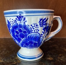 Vintage Blue  White Delft Hand Painted Floral Pattern Holland Tea Cup 3  