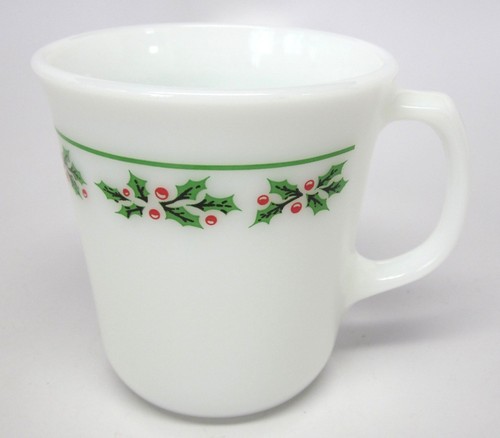 Corning HOLLY DAYS Mug(s) White Milk Glass with Holly Berries