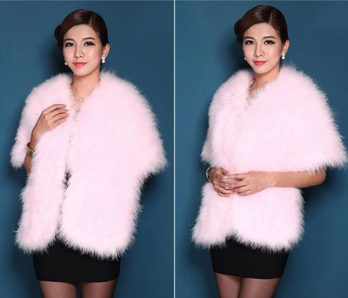 Customized Blush Women's Feather Genuine Fur Shawl Shrug Wedding Poncho Bolero - Picture 5 of 12