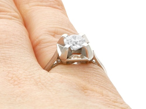 Antique Vintage Old Cut Diamond Platinum Solitaire Engagement Ring Size 4.5 - Picture 9 of 11