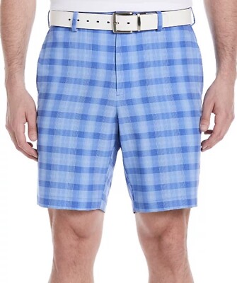 Pga Tour Men's Moisture Wicking Shadow Plaid 9'' Golf Shorts Dutch Blue 42