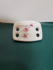 VTG White With Roses Porcelain Wall Mount 4 Slot Toothbrush Cup Soap Holder