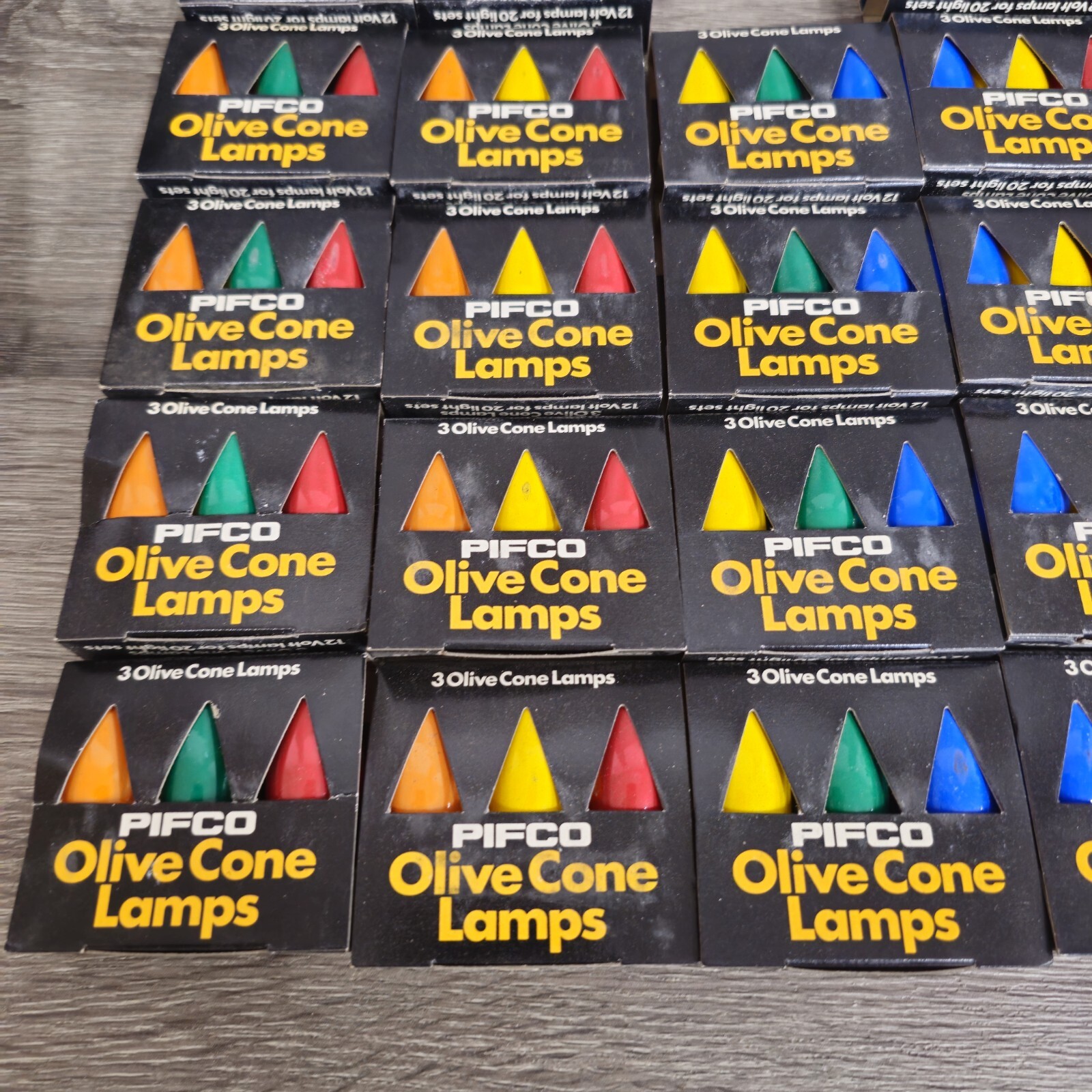 Vintage PIFCO Christmas Olive Cone Fairy Light Bulbs Screw In 72 Lamps