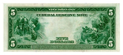 1914 $5 New York Federal Reserve Note - Picture 2 of 2