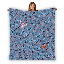 New Disney Lilo Stitch Soft Warm Single-Side Printing Flannel Fleece Blanket