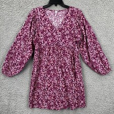 Old Navy S Pink Floral Empire Waist Peasant Long Slv Dress Prairie Cottagecore