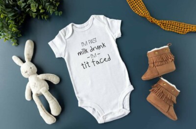 Baby bodysuit, I'm past milk drunk im tit faced, baby boy baby girl,6-9 months 