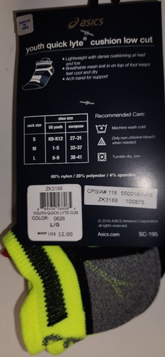 ASICS Youth Quick Lite 3 Pack Low Show Socks Multi Sport Cushioned Large New - Picture 20 of 21
