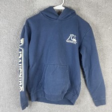 Quiksilver Hoodie Men's Large Blue Pullover Fleece Logo Graphic Sweatshirt