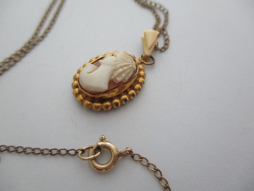 Collana ciondolo dolce vintage antico cammeo intagliato conchiglia oro 12k pieno - Foto 5 di 6