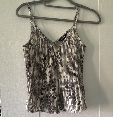 Express Women s Pleated Animal Print Camisole Black/White Size XS Adjustable