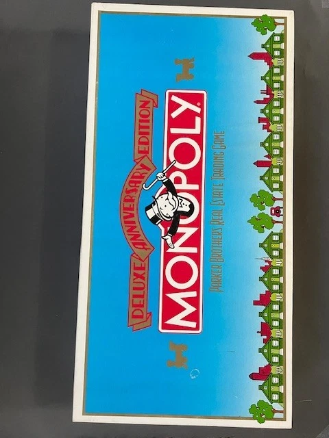 Monopoly Deluxe Anniversary Edition 1991 Gold Tone Tokens Wooden Houses - Image 2 of 4