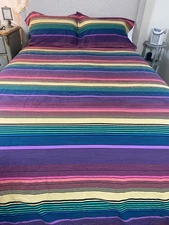 Cannon vintage queen Flat sheet set 3 pc rainbow colored retro striped Mod 80s