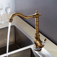 Antique Brass Kitchen Basin Faucet Swivel Spout Deck Mount Sink Mixer Taps