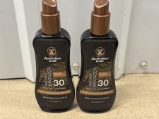 2x Australian Gold Instant Bronzer SPF 30 Sunscreen Spray Gel 8oz. New No Lid
