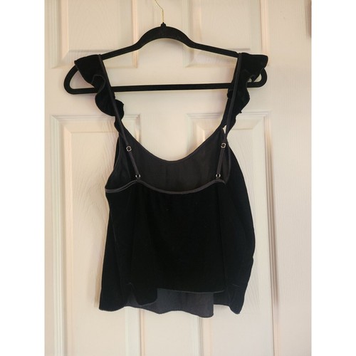 Victoria's Secret Velvet Tank Women's Ruffle Strap Crop Top Black Velour Medium - Picture 2 of 7