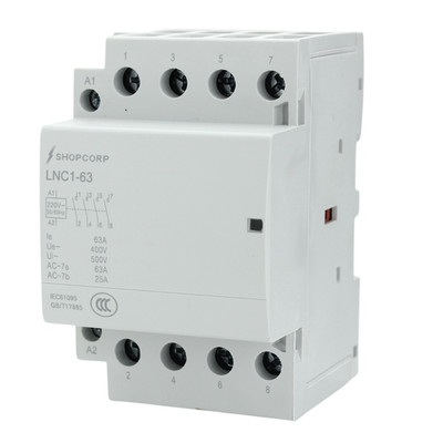 Shopcorp 63A 4 Pole NO IEC 400V 220/240VAC Contactor, Mounting Base for DIN Rail