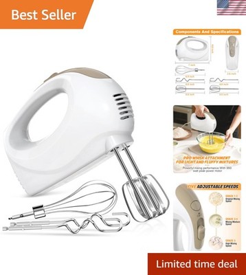 Ivory 5-Speed Handheld Mixer - Portable Kitchen Electric Mixer with Accessories