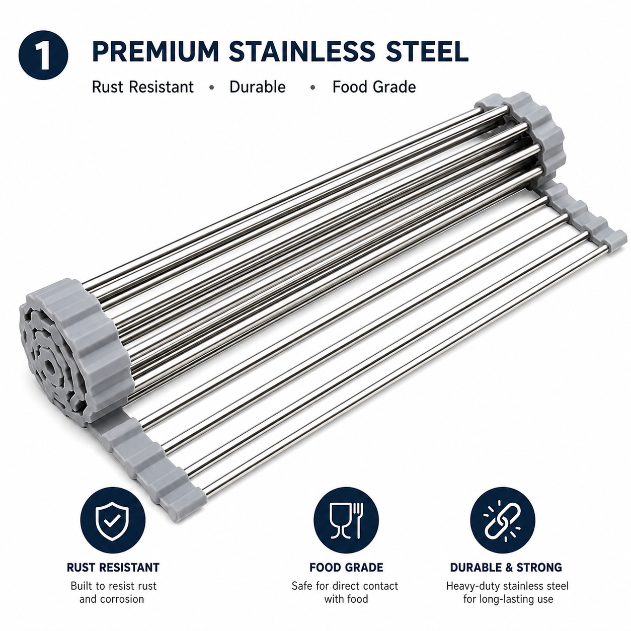 Roll Up Dish Drying Rack Stainless Steel Over Sink Kitchen Foldable Dryer