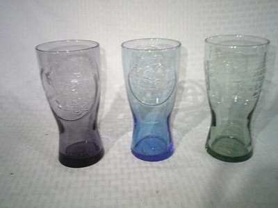 3 Vintage McDonalds Coca-Cola Glasses  Green 1948 Purple 1955 & Blue 1961