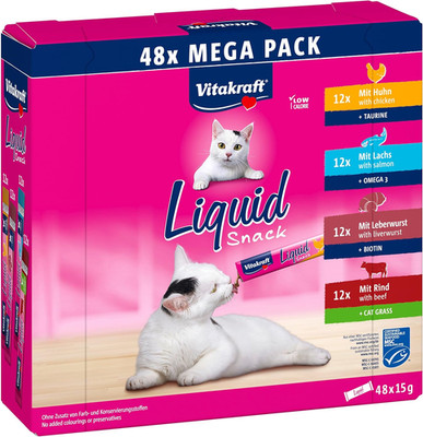 Vitakraft Liquid Snack Katzen 48x15g verschiedene Sorten Huhn Rind Lachs