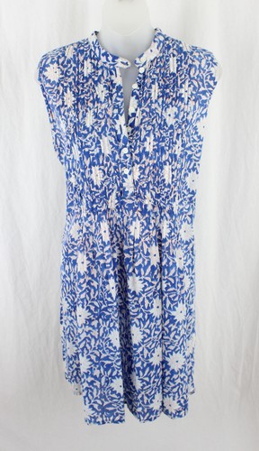 Roberta Roller Rabbit Women's Blue White Multi Print Cotton Pleated Mini Dress S