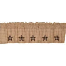 Bingham Star 72 In. L Applique Cotton Light Filtering Valance in Khaki Black Red