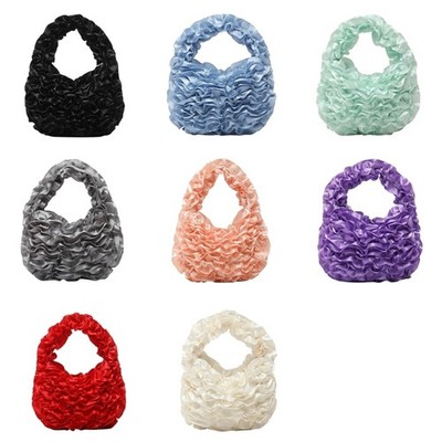 Delicate Ruffled Top Handle Bag Compact Design Handbag for Evening Occasion