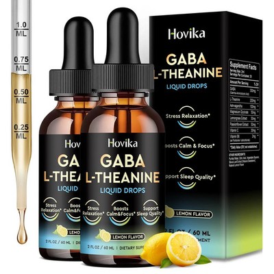 Hovika 2 Pack GABA L-Theanine Drops - Liquid GABA Supplement with L-Theanine ...