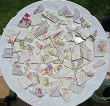 Broken Vintage Floral & Border China Plate Pieces Tiles Mosaic Jewelry Crafts