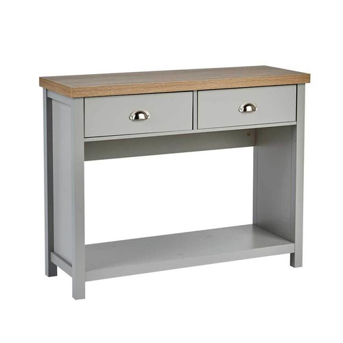 Grey Oak Console Table 2 Drawer Telephone Table Metal Handles Storage Seconds - Picture 8 of 10
