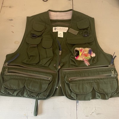 Vintage Columbia Sportswear Fly Fishing Vest Size Med Canvas Green