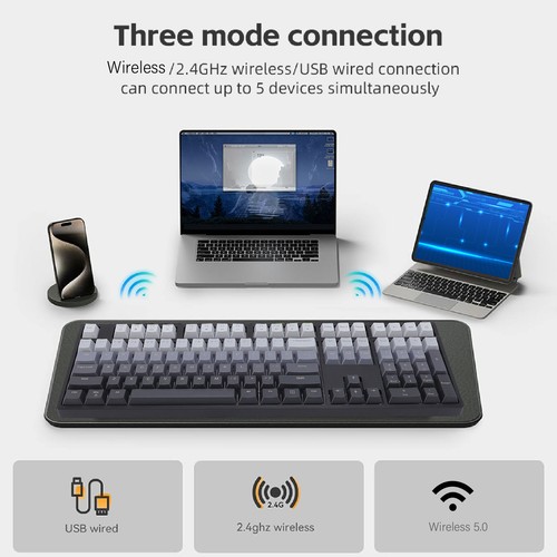 3 Mode Mechanical Gaming Keyboard Wireless Wired Mechanical Keyboard Hot Swa NEW - Afbeelding 4 van 12