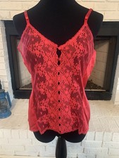 Vtg Women  s Vanity Fair Cami Slip Top Sz 38 Red DuPont Nylon -Lace -Made In USA