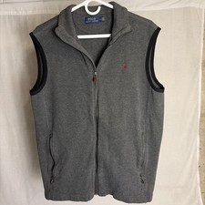 Polo Ralph Lauren Gray Knit Full Zip Vest Mock Neck Pockets Mens Size Medium