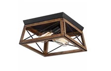 Pia Ricco 2-Light Farmhouse Barnwood and Matte Black Flush Mount Ceiling Light