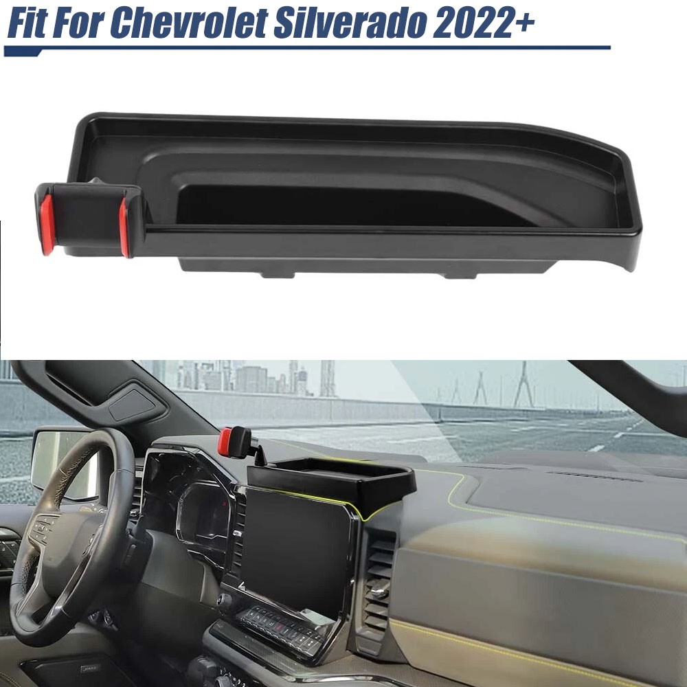 Center Dash Storage Box Tray w/Phone Holder Bracket For Chevy Silverado 2022 23+