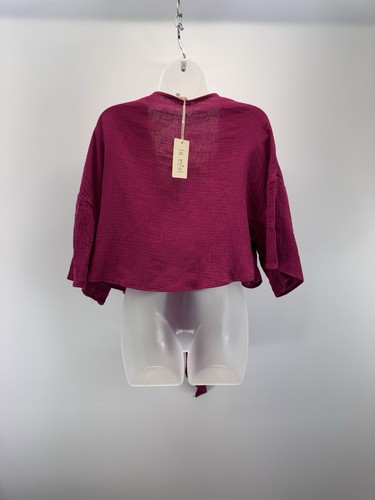 La Miel Crop Top Blouse Short Sleeve Pink Cotton Scoop Neck Tie Women’s Size L - Picture 2 of 7