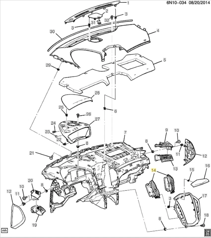 Instrument Panel Center Air Outlet Left Side 2013-2016 Cadillac SRX - Image 2 of 4