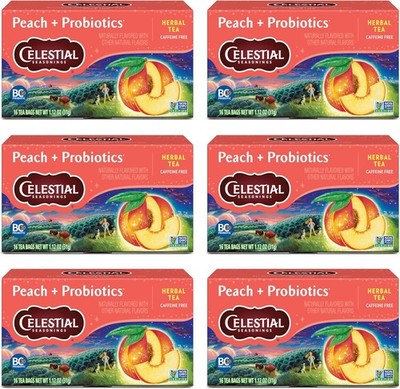 Peach + Probiotics Herbal Tea, Caffeine Free, 16 Tea