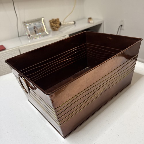 Harry & David Tin Metal Box Copper Color 13"x 10” X7” - Faux Brass Handles - Picture 5 of 5