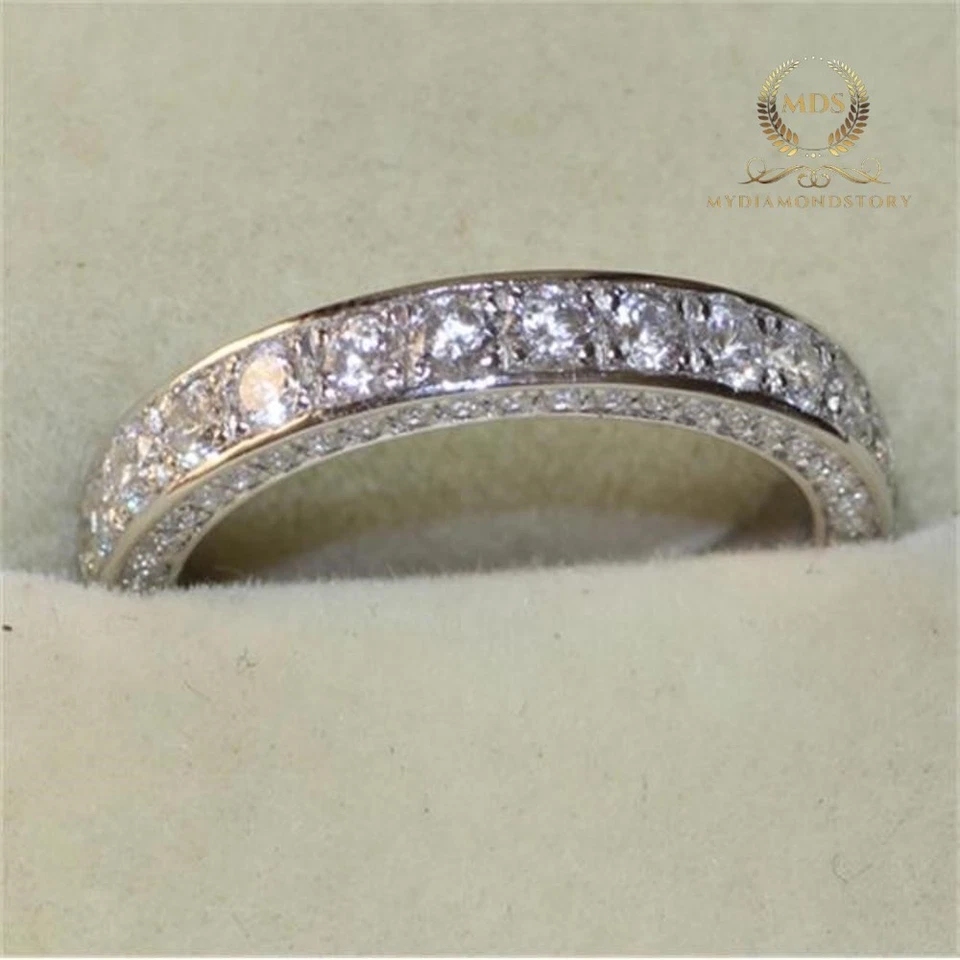 Moissanite Full Eternity Wedding Band 2 CT Round Cut F/VVS1 Solid 14K White Gold - Image 3 of 4