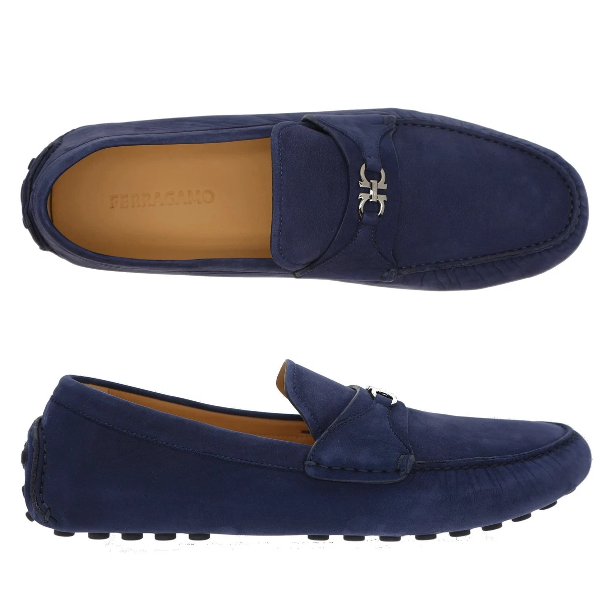 Salvatore Ferragamo Men’s Navy Blue Leather Loafers Slip On Shoes Moccasin Sz 12 Salvatore Ferragamo Loafer Suede Casual Shoes for Men for  main image 3
