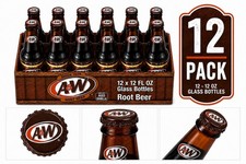 A&W Root Beer Glass Bottles 12 oz (12 Pack) Caffeine Free Made with Aged Vanilla