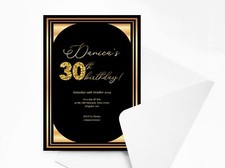 Personalised Black and Gold Birthday Party Invitations with Envelopes