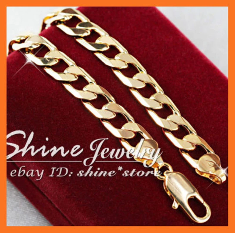 18K YELLOW GOLD FILLED CURB RINGS CHAIN MENS GIFT SOLID ITALIAN BRACELET BANGLE