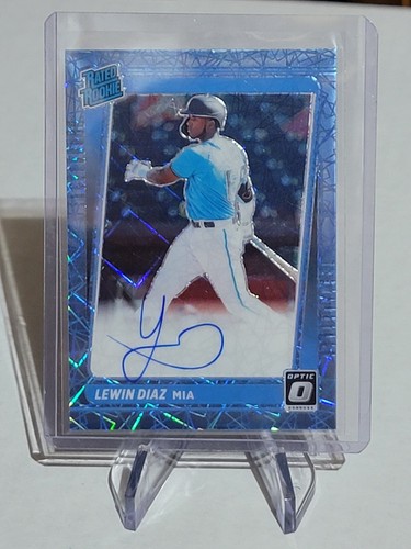 2021 Donruss Optic Lewin Diaz RC CAROLINA BLUE VELOCITY REFRACTOR PRIZM /75 AUTO - Picture 4 of 11